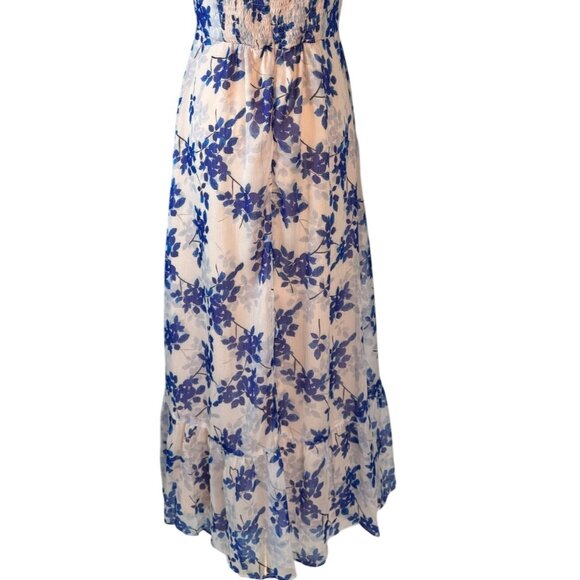 NWT ASTR The Label Medium Blush Peach/Pink Cobalt Floral Midi Dress Lightweight - Picture 11 of 16